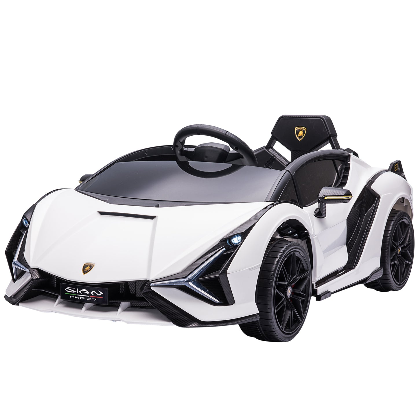 Aosom Lamborghini SIAN Licensed Kids Ride On Car, 12V Battery Powered Electric Sports Car Toy with Remote Control, Horn, Music, & Headlights, White Doba