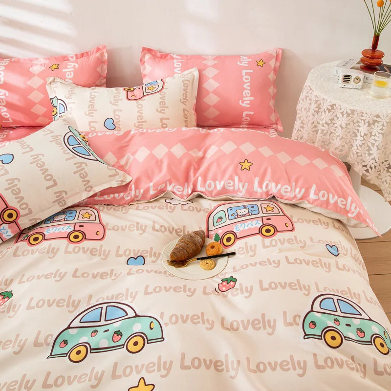 Korean Style Bedding Set Boys Girls Twin Queen Size Duvet Cover Flat Sheet Pillowcase Bed Linens Kids Adult Fashion Home Textile Home Bedding Store