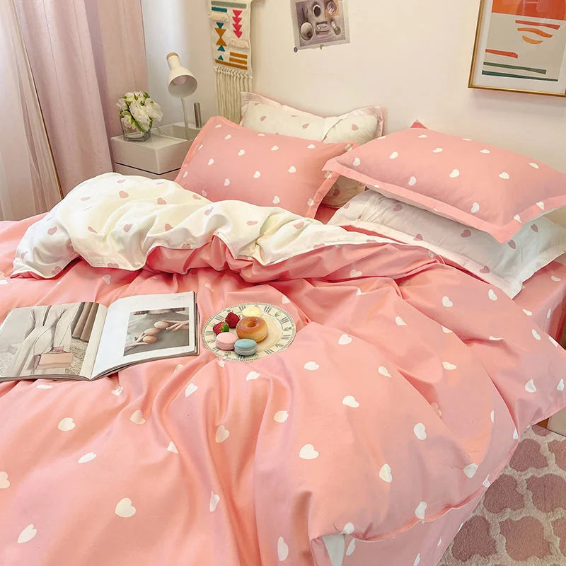 Korean Style Bedding Set Boys Girls Twin Queen Size Duvet Cover Flat Sheet Pillowcase Bed Linens Kids Adult Fashion Home Textile Home Bedding Store