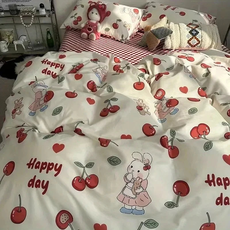 Korean Style Bedding Set Boys Girls Twin Queen Size Duvet Cover Flat Sheet Pillowcase Bed Linens Kids Adult Fashion Home Textile Home Bedding Store