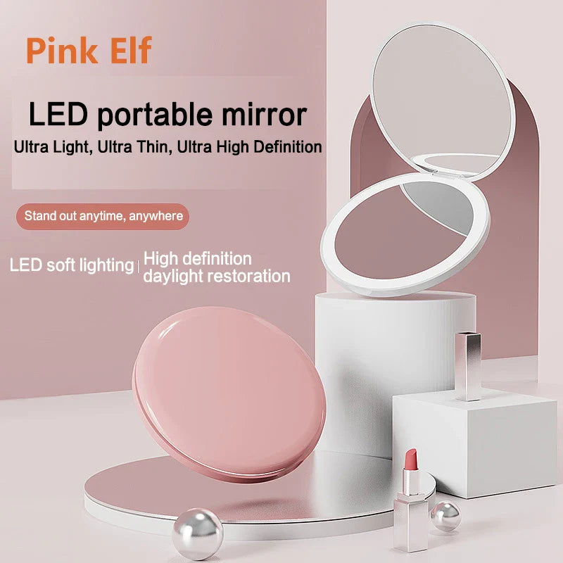 LED light makeup mirror foldable makeup small pocket mirror for women MIQMI VIP Store