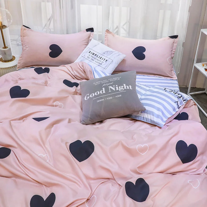 Korean Style Bedding Set Boys Girls Twin Queen Size Duvet Cover Flat Sheet Pillowcase Bed Linens Kids Adult Fashion Home Textile Home Bedding Store
