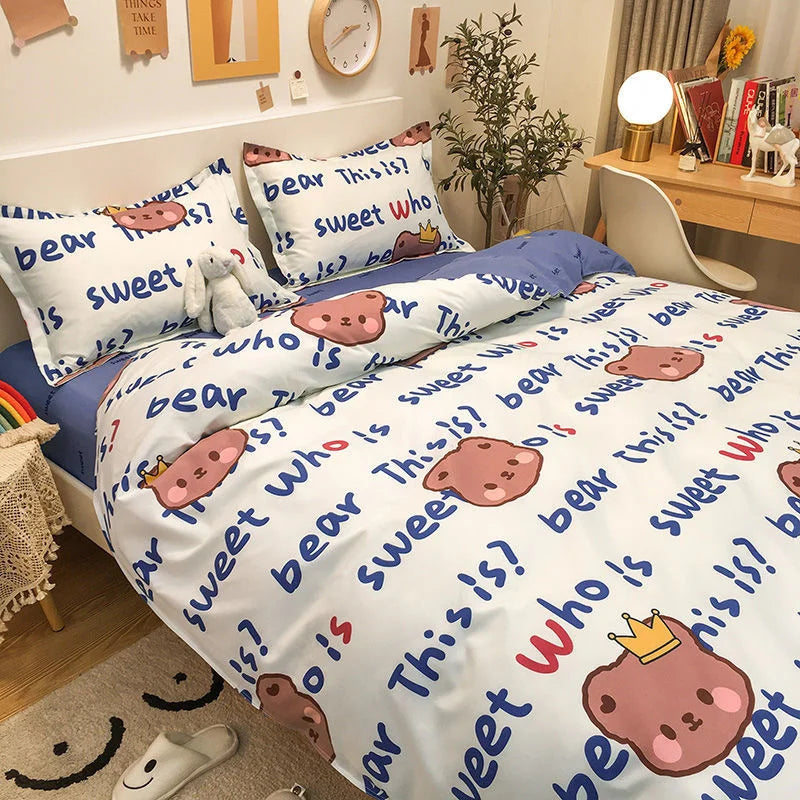 Korean Style Bedding Set Boys Girls Twin Queen Size Duvet Cover Flat Sheet Pillowcase Bed Linens Kids Adult Fashion Home Textile Home Bedding Store