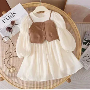 Baby Suits Girl Vest + Long Sleeve Dresses 2piece Kids Cute Princess Dress Azero Store