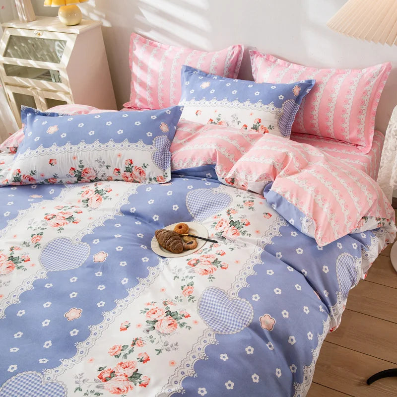 Korean Style Bedding Set Boys Girls Twin Queen Size Duvet Cover Flat Sheet Pillowcase Bed Linens Kids Adult Fashion Home Textile Home Bedding Store