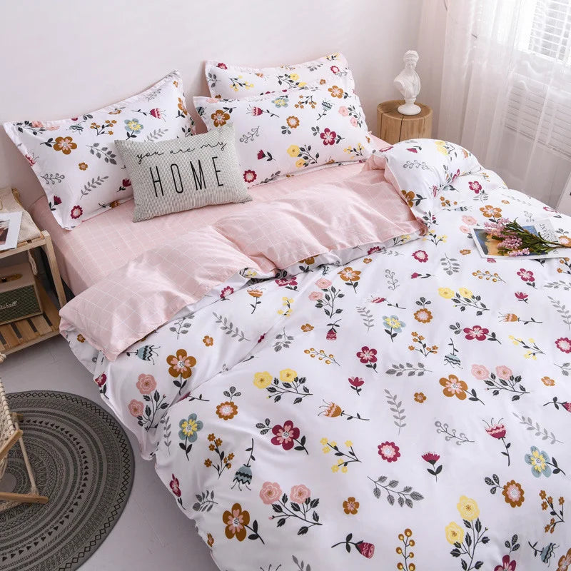 Korean Style Bedding Set Boys Girls Twin Queen Size Duvet Cover Flat Sheet Pillowcase Bed Linens Kids Adult Fashion Home Textile Home Bedding Store
