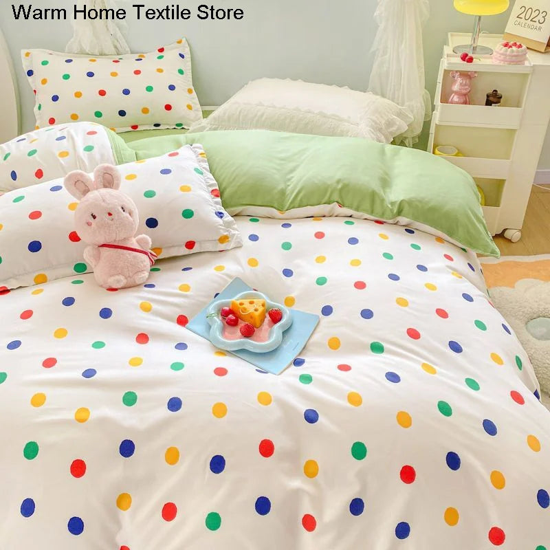 Korean Style Bedding Set Boys Girls Twin Queen Size Duvet Cover Flat Sheet Pillowcase Bed Linens Kids Adult Fashion Home Textile Home Bedding Store