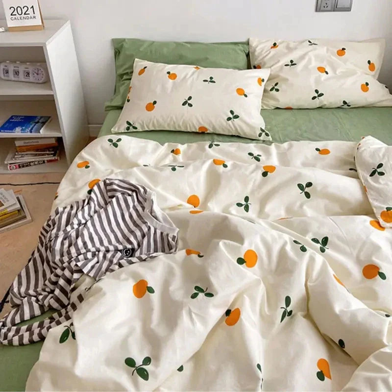 Korean Style Bedding Set Boys Girls Twin Queen Size Duvet Cover Flat Sheet Pillowcase Bed Linens Kids Adult Fashion Home Textile Home Bedding Store