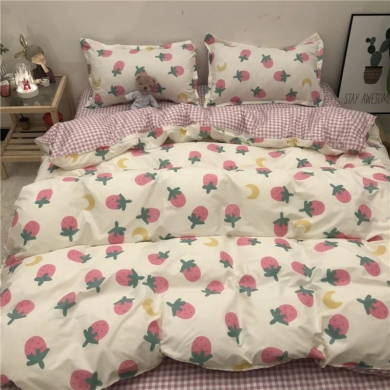 Korean Style Bedding Set Boys Girls Twin Queen Size Duvet Cover Flat Sheet Pillowcase Bed Linens Kids Adult Fashion Home Textile Home Bedding Store