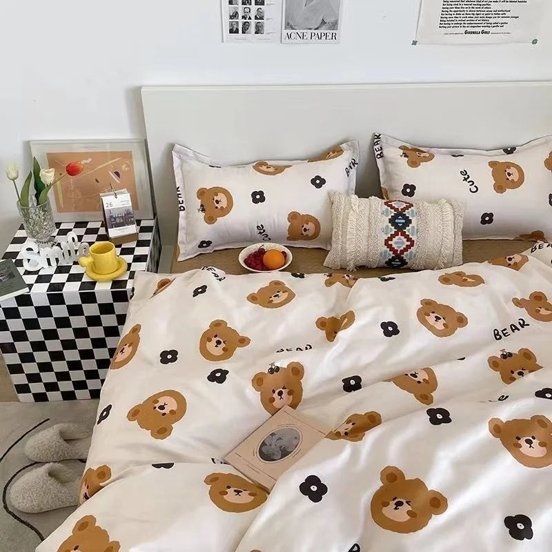 Korean Style Bedding Set Boys Girls Twin Queen Size Duvet Cover Flat Sheet Pillowcase Bed Linens Kids Adult Fashion Home Textile Home Bedding Store