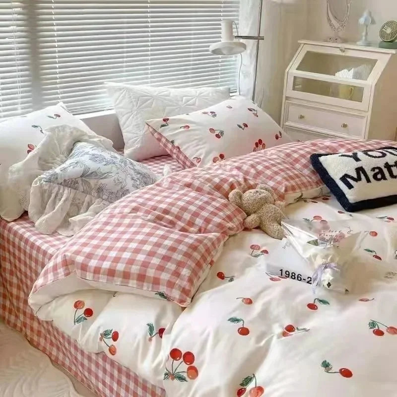 Korean Style Bedding Set Boys Girls Twin Queen Size Duvet Cover Flat Sheet Pillowcase Bed Linens Kids Adult Fashion Home Textile Home Bedding Store