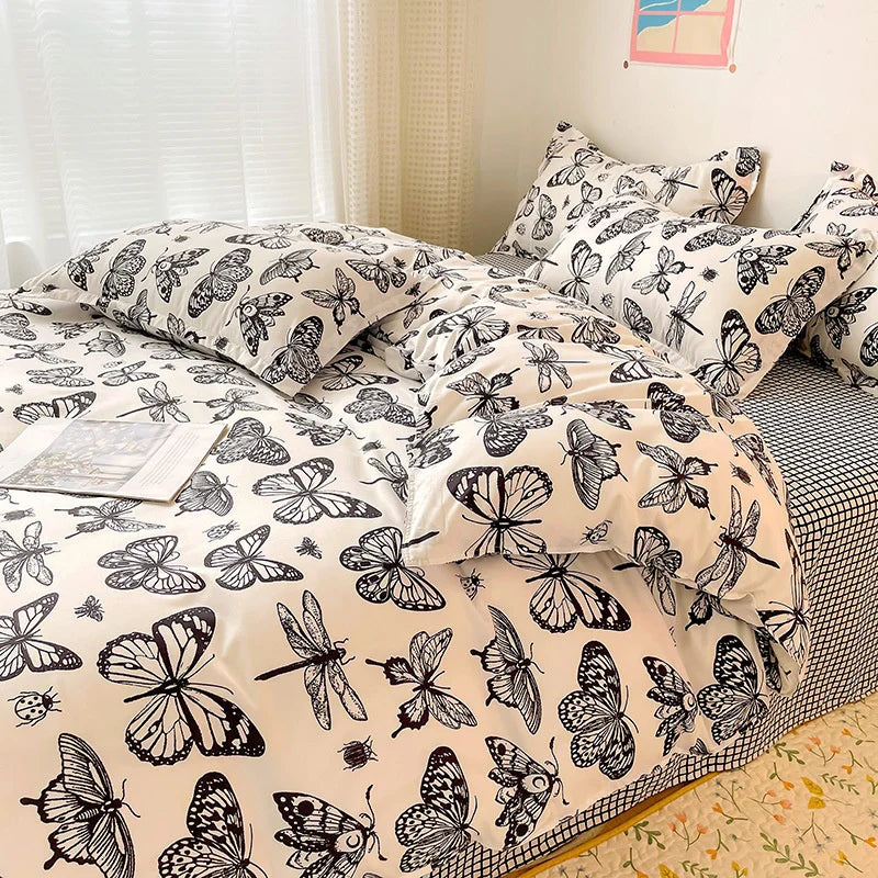 Korean Style Bedding Set Boys Girls Twin Queen Size Duvet Cover Flat Sheet Pillowcase Bed Linens Kids Adult Fashion Home Textile Home Bedding Store