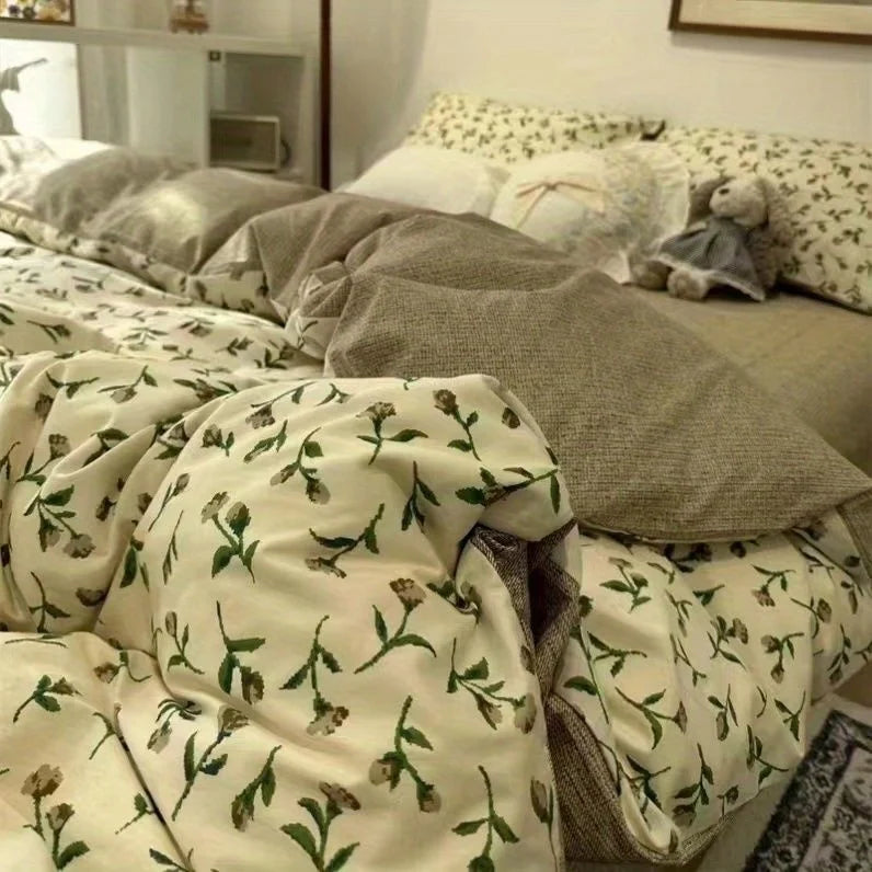 Korean Style Bedding Set Boys Girls Twin Queen Size Duvet Cover Flat Sheet Pillowcase Bed Linens Kids Adult Fashion Home Textile Home Bedding Store