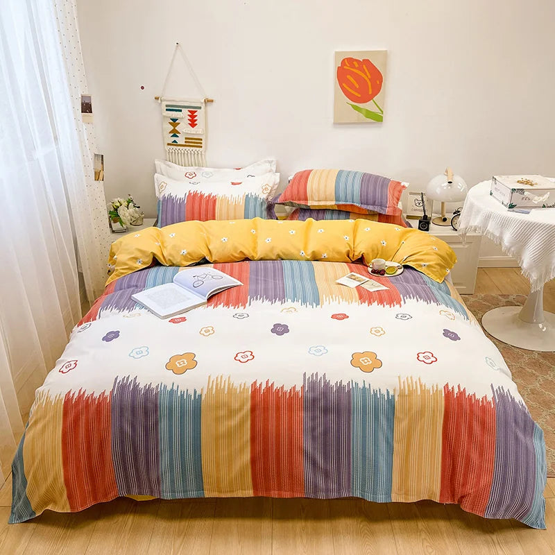 Korean Style Bedding Set Boys Girls Twin Queen Size Duvet Cover Flat Sheet Pillowcase Bed Linens Kids Adult Fashion Home Textile Home Bedding Store