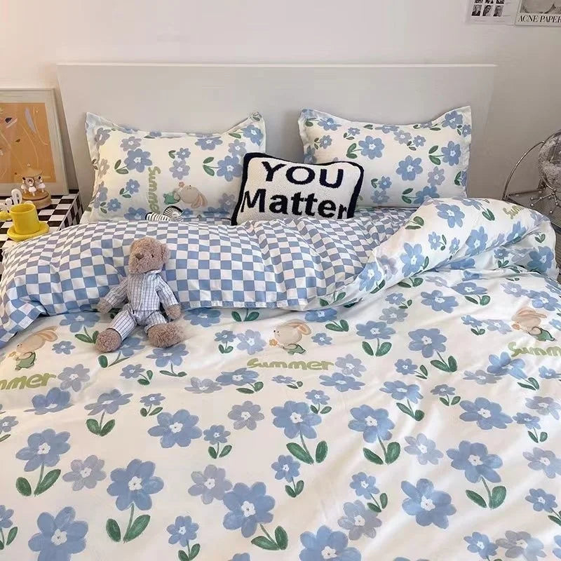 Korean Style Bedding Set Boys Girls Twin Queen Size Duvet Cover Flat Sheet Pillowcase Bed Linens Kids Adult Fashion Home Textile Home Bedding Store