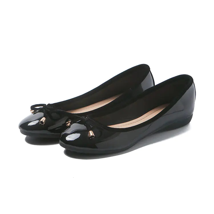 Flat Patent Leather Ballet Flats with Bow for Women