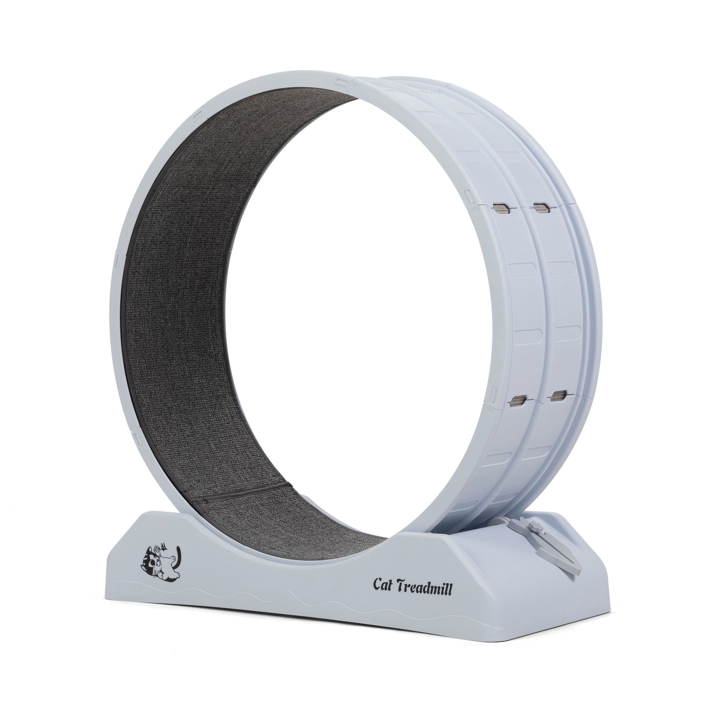 Cat Running Wheel, Small Animal Exercise Treadmill w/ Locking Mechanism, Carpet Runway, Cat Teaser Toy, Indoor, White Gray Doba