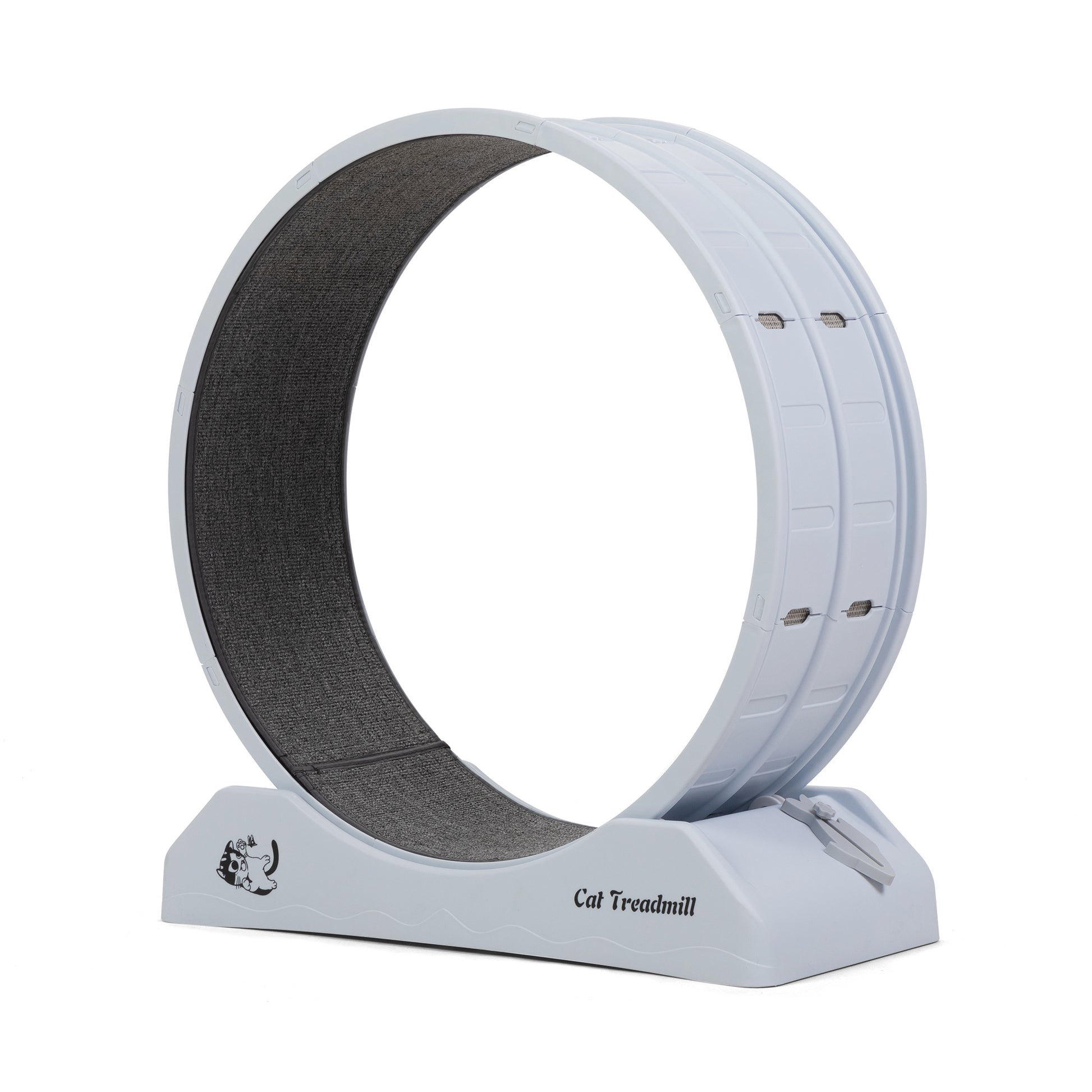 Cat Running Wheel, Small Animal Exercise Treadmill w/ Locking Mechanism, Carpet Runway, Cat Teaser Toy, Indoor, White Gray Doba