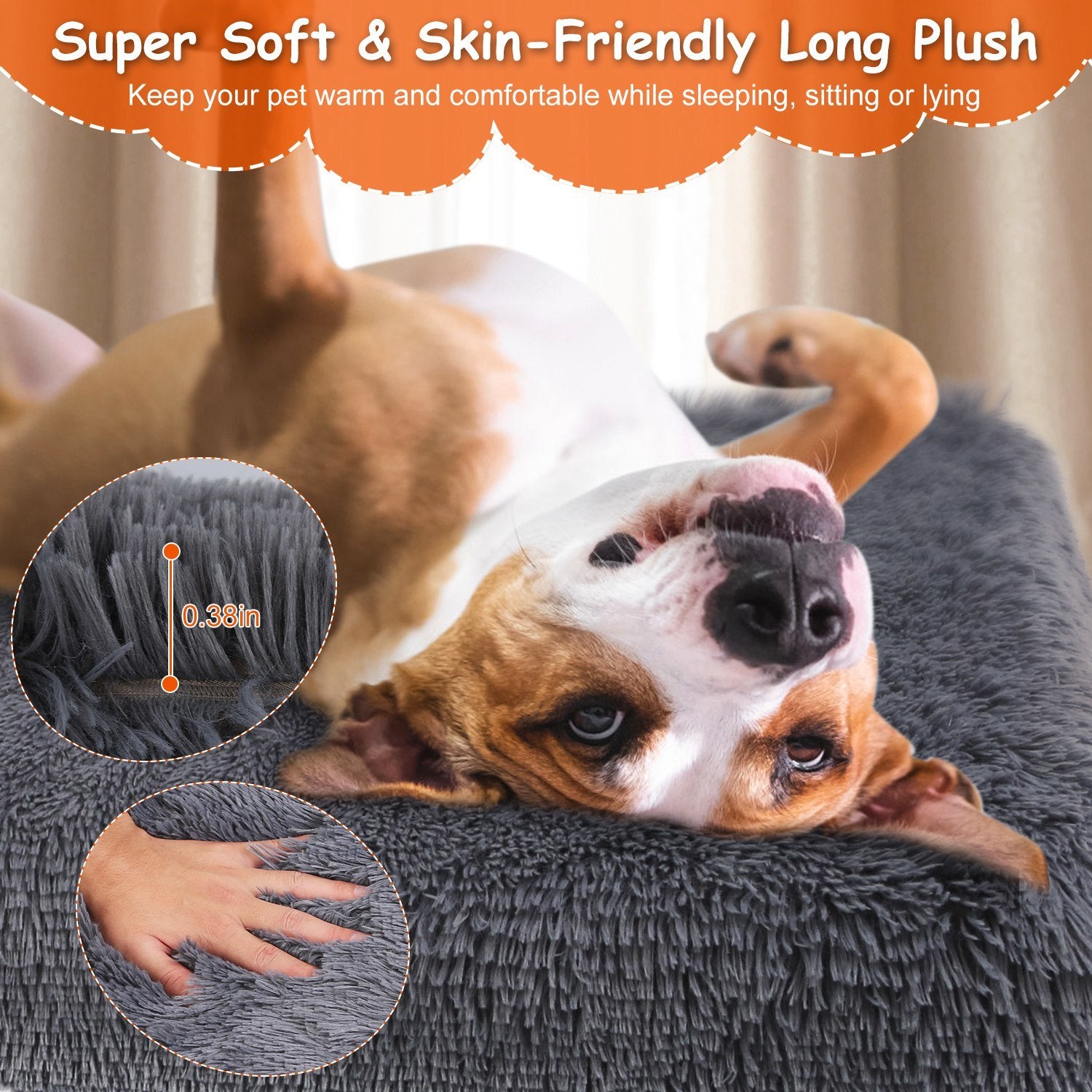 Dog Bed Soft Plush Cushion Cozy Warm Pet Crate Mat Dog Carpet Mattress with Long Plush for S M Dogs Doba