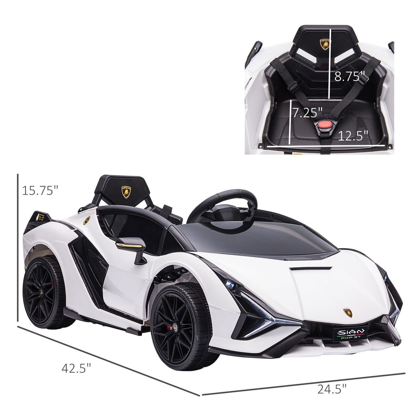 Aosom Lamborghini SIAN Licensed Kids Ride On Car, 12V Battery Powered Electric Sports Car Toy with Remote Control, Horn, Music, & Headlights, White Doba