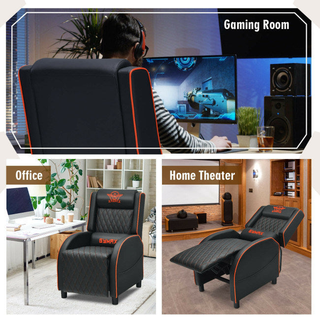 Massage Gaming Recliner Chair with Headrest and Adjustable Backrest for Home Theater Doba