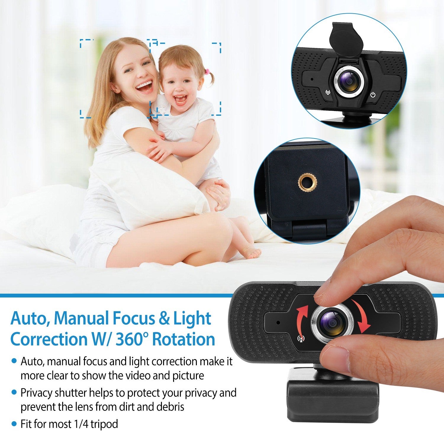 FHD 1080P USB Webcam w/ Microphone Privacy Cover Rotatable Clip Streaming USB Camera Plug And Play Doba