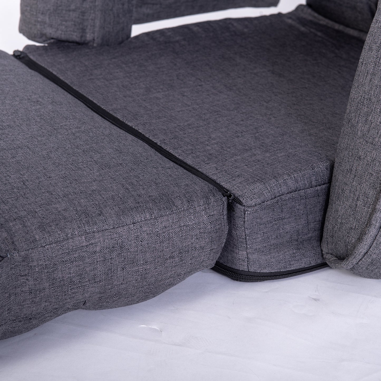 Lazy Sofa Bed Fold Floor Chair Soft Sleeper In Home Lounger Recliner 6-Position Adjustable with Armrests Pillow Dark Gray Doba