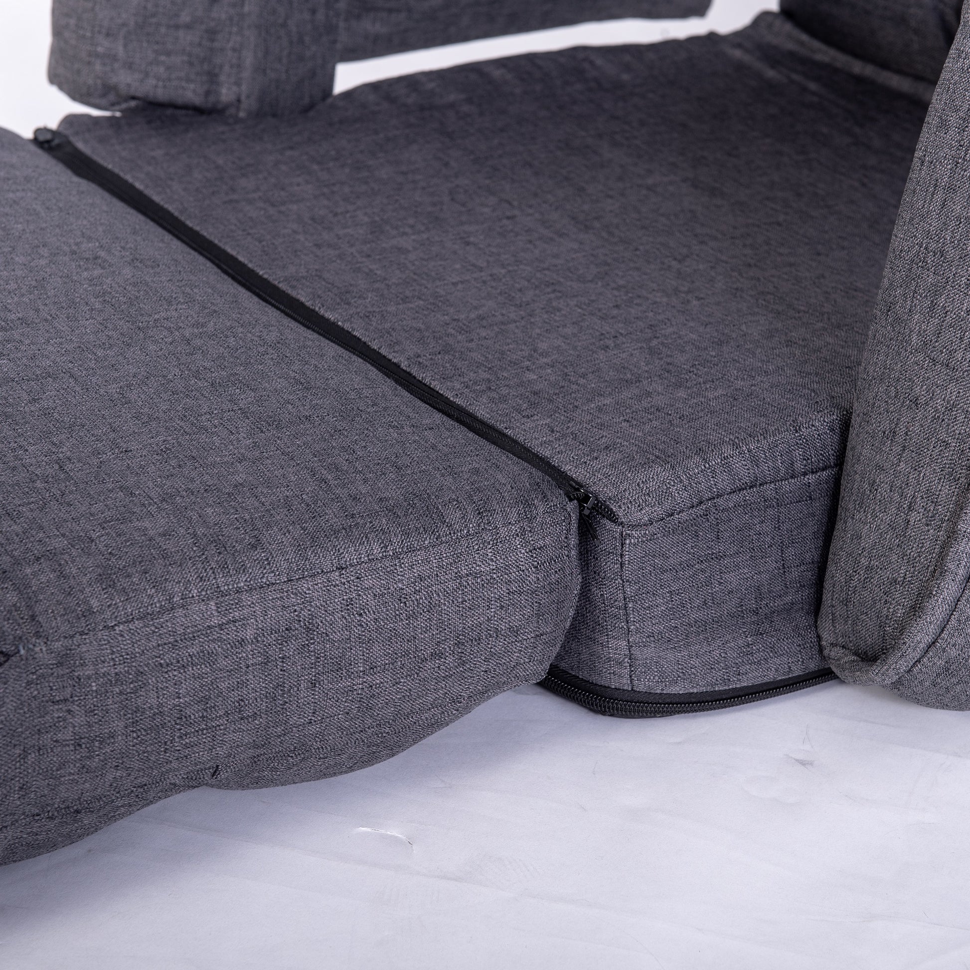 Lazy Sofa Bed Fold Floor Chair Soft Sleeper In Home Lounger Recliner 6-Position Adjustable with Armrests Pillow Dark Gray Doba