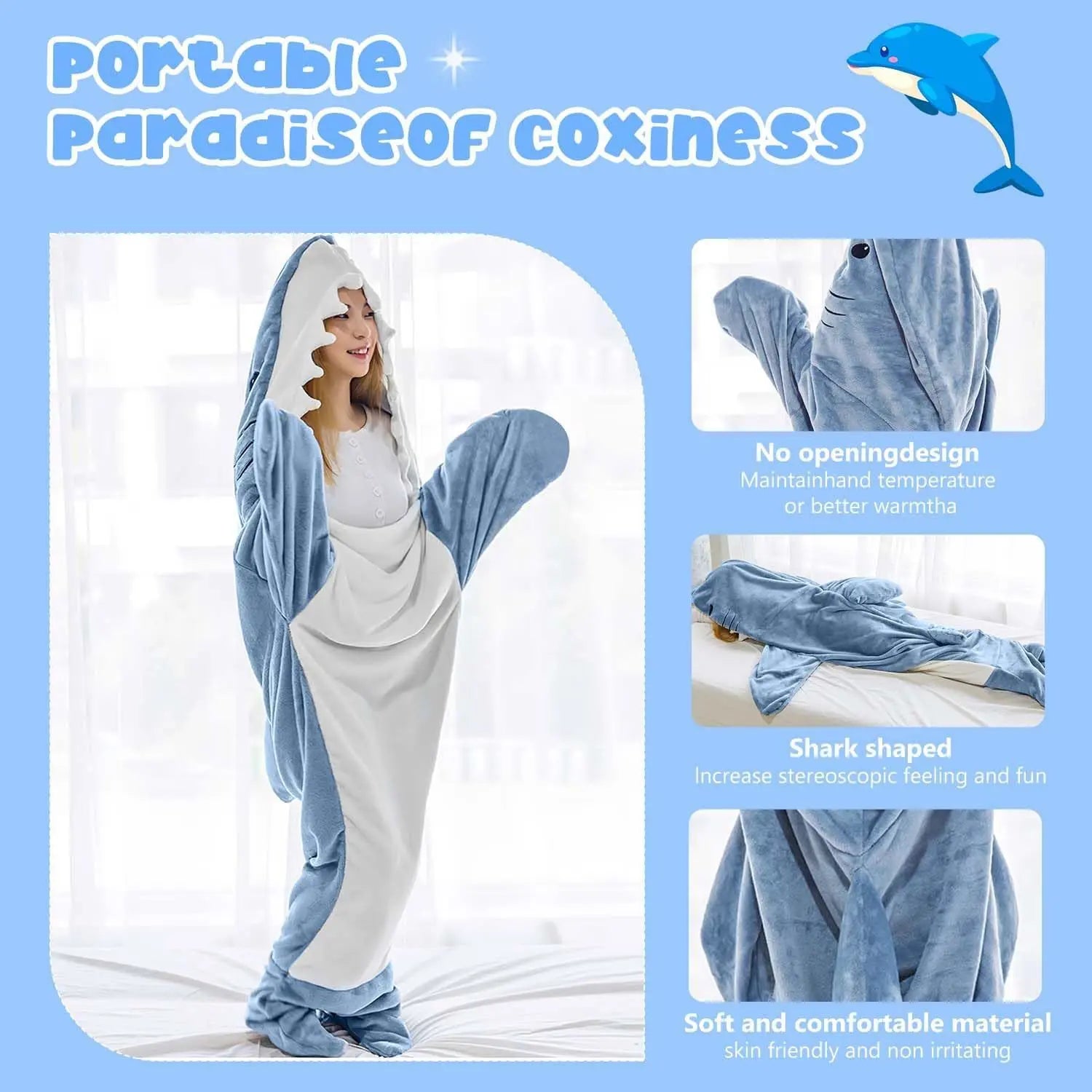 Shark Blanket Hoodie Onesie Adult & Kid, Wearable Shark Blanket, Shark Sleeping Bag, Soft Cozy Shark Onesie Costume - Epic.Wish.Gifts