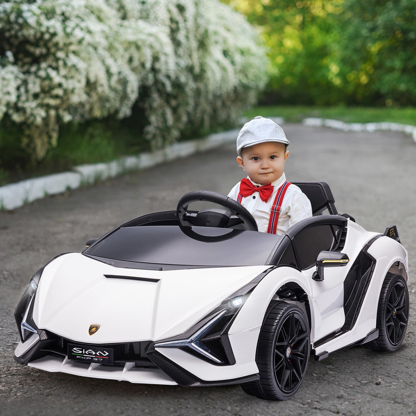 Aosom Lamborghini SIAN Licensed Kids Ride On Car, 12V Battery Powered Electric Sports Car Toy with Remote Control, Horn, Music, & Headlights, White Doba