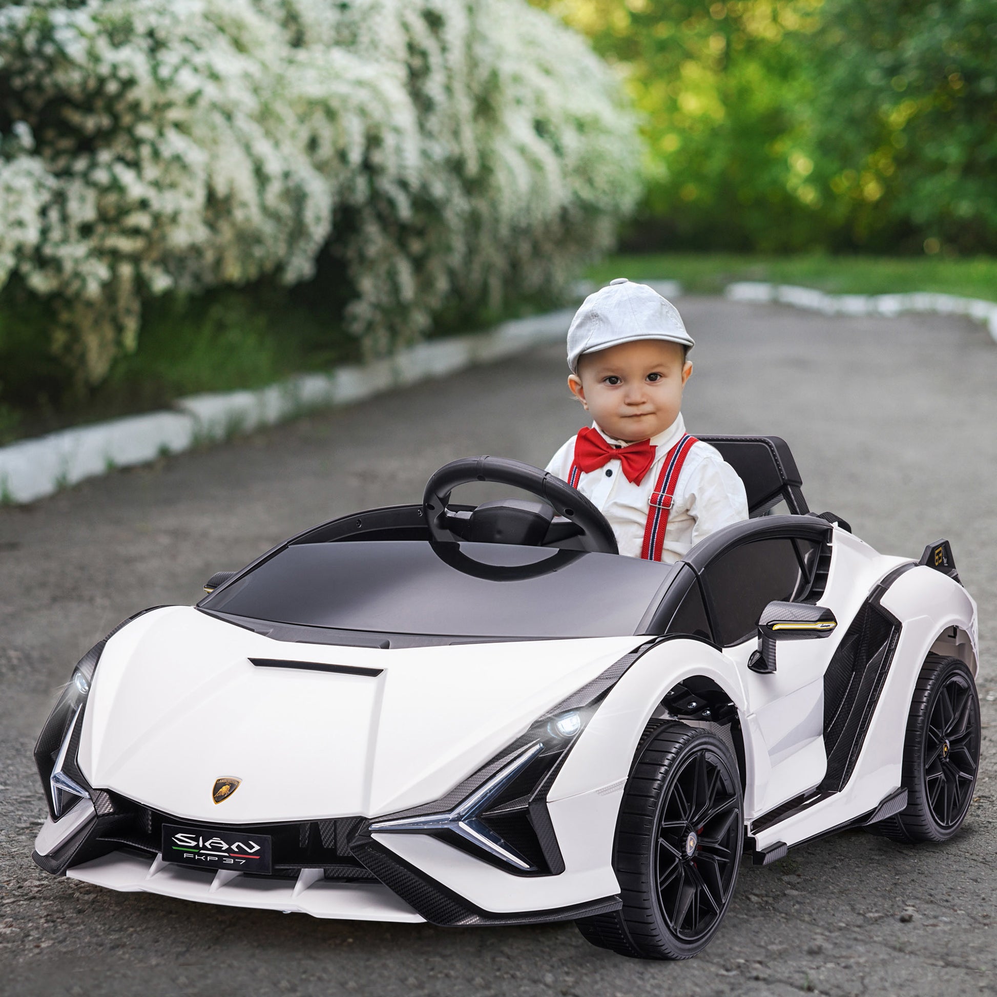 Aosom Lamborghini SIAN Licensed Kids Ride On Car, 12V Battery Powered Electric Sports Car Toy with Remote Control, Horn, Music, & Headlights, White Doba