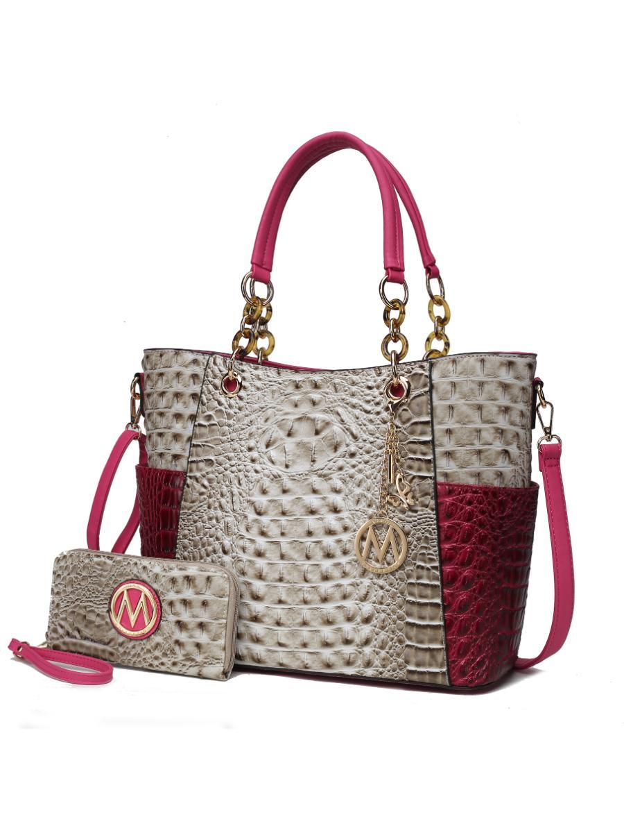 MKF Collection Merlina Faux Crocodile Embossed Vegan Leather Women Tote Bag with matching Wallet by Mia k Doba