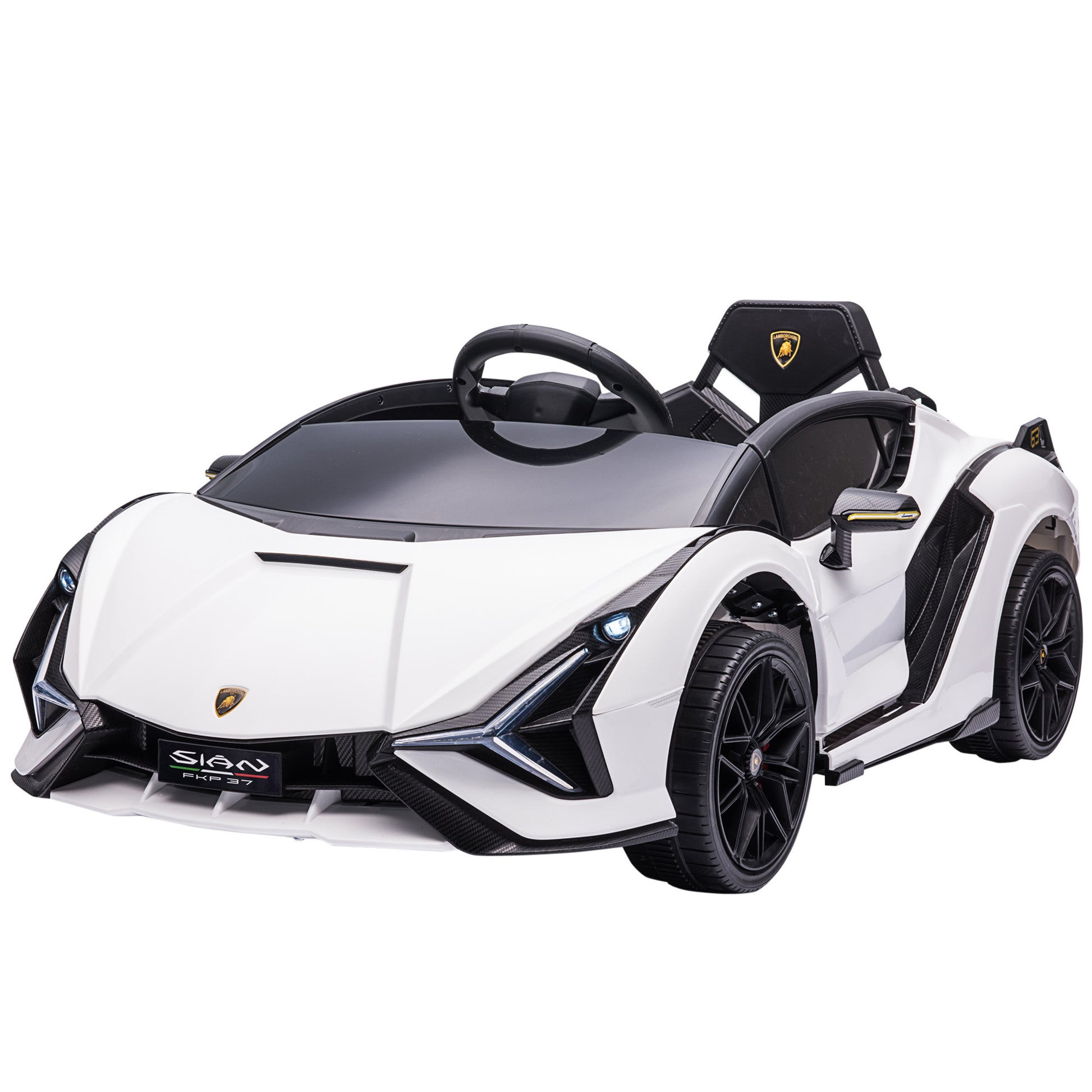 Aosom Lamborghini SIAN Licensed Kids Ride On Car, 12V Battery Powered Electric Sports Car Toy with Remote Control, Horn, Music, & Headlights, White Doba