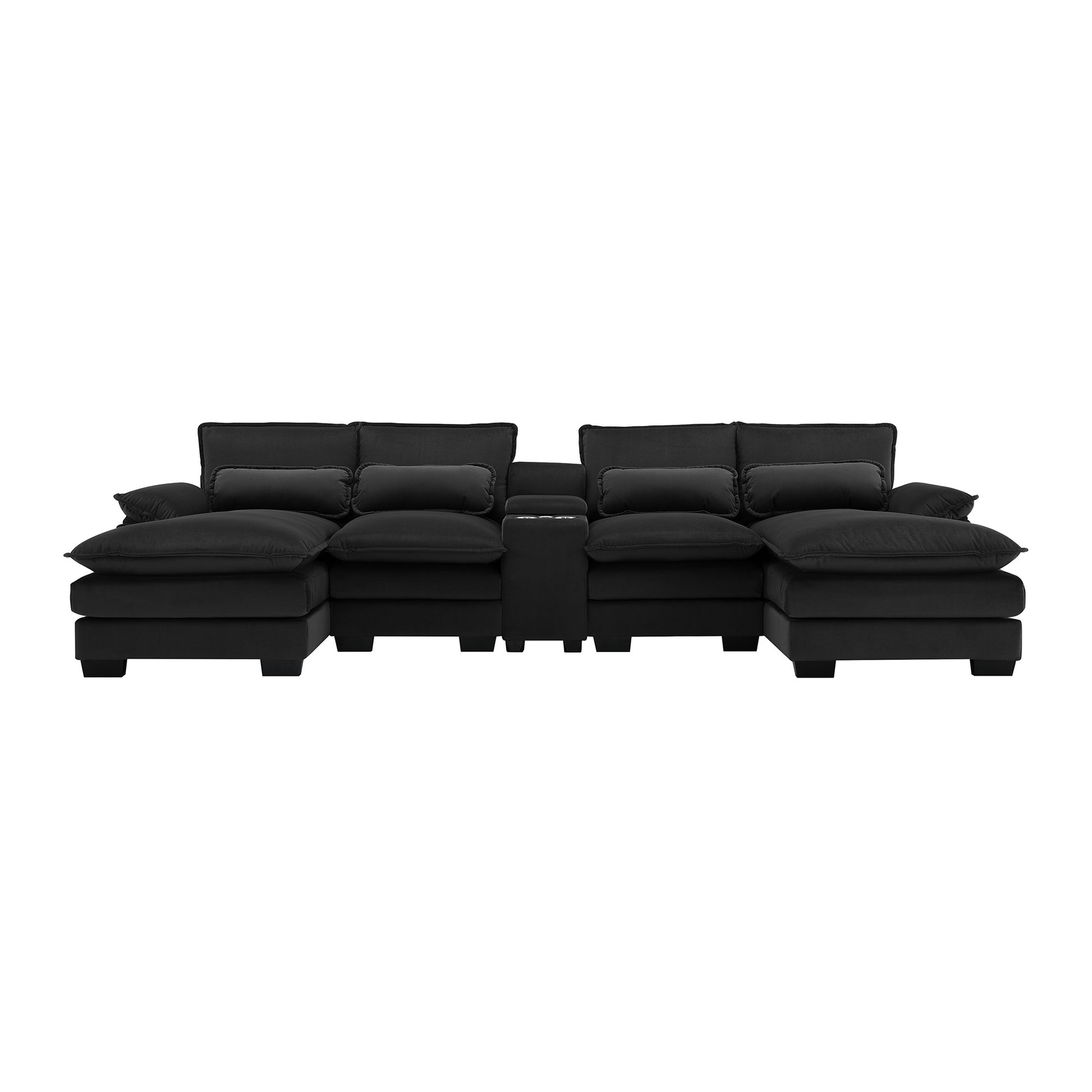 Modern U-shaped Sofa with Console,Cupholders and USB Ports,6-seat Furniture ,Sleeper Doba