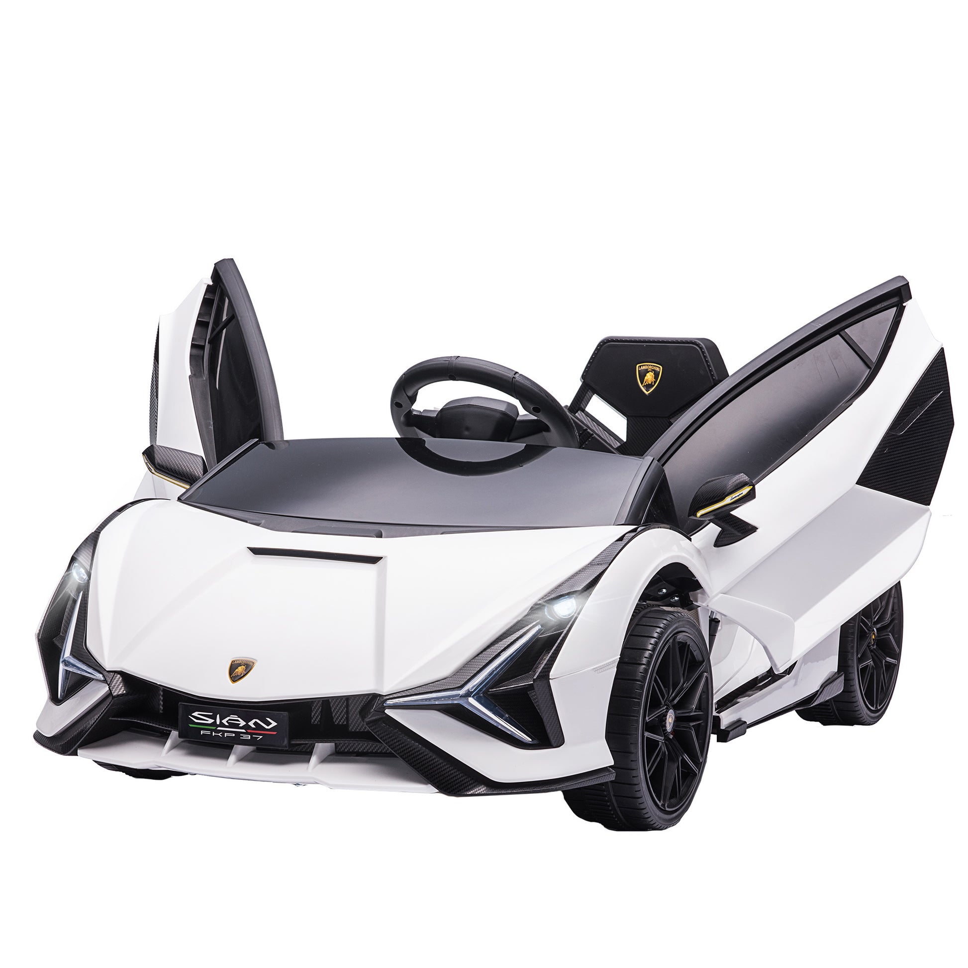 Aosom Lamborghini SIAN Licensed Kids Ride On Car, 12V Battery Powered Electric Sports Car Toy with Remote Control, Horn, Music, & Headlights, White Doba