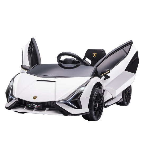 Aosom Lamborghini SIAN Licensed Kids Ride On Car, 12V Battery Powered Electric Sports Car Toy with Remote Control, Horn, Music, & Headlights, White Doba