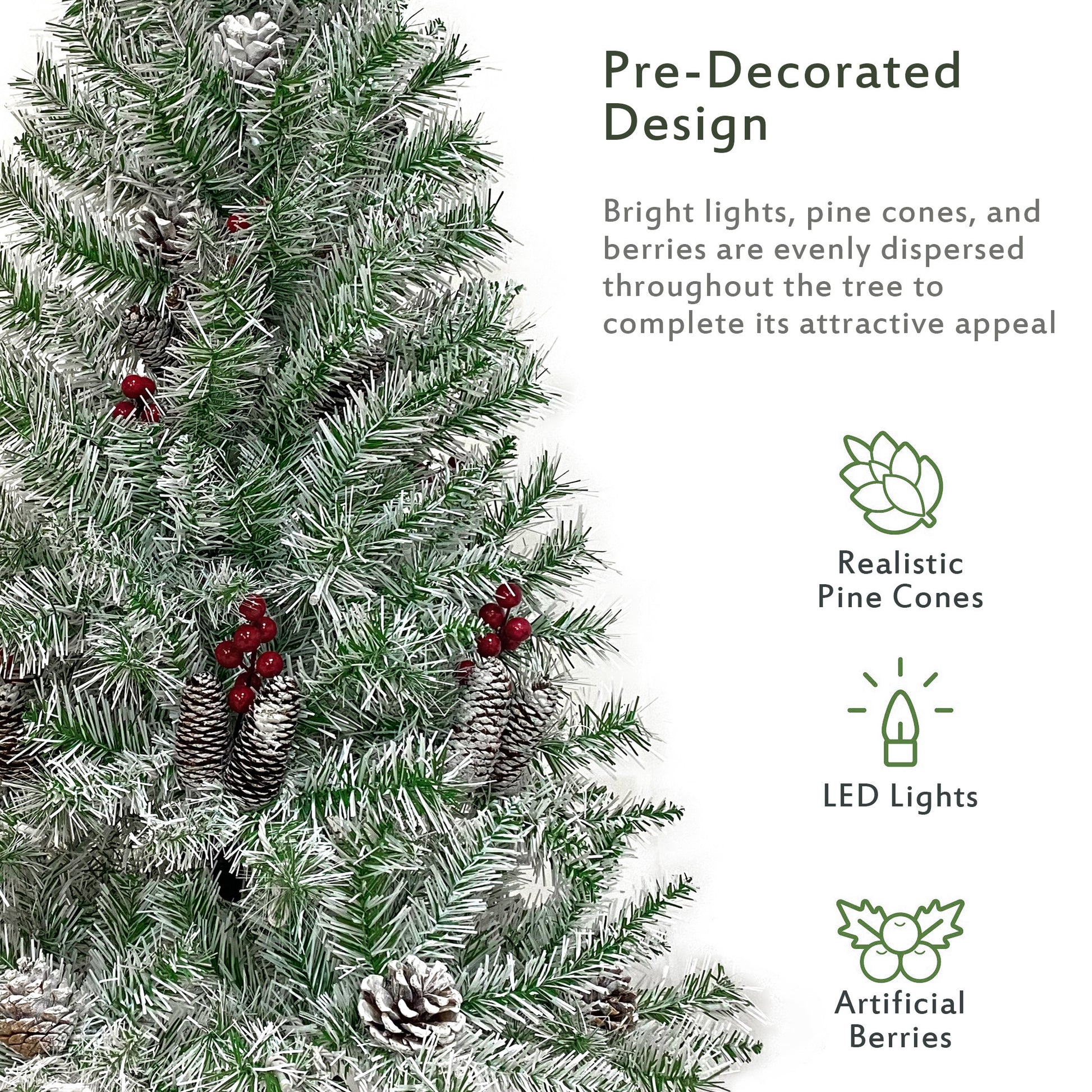 Pre-lit Xmas Tree Artificial Christmas 4-Piece Set,Garland, Wreath and Set of 2 Entrance Trees X-mas Doba