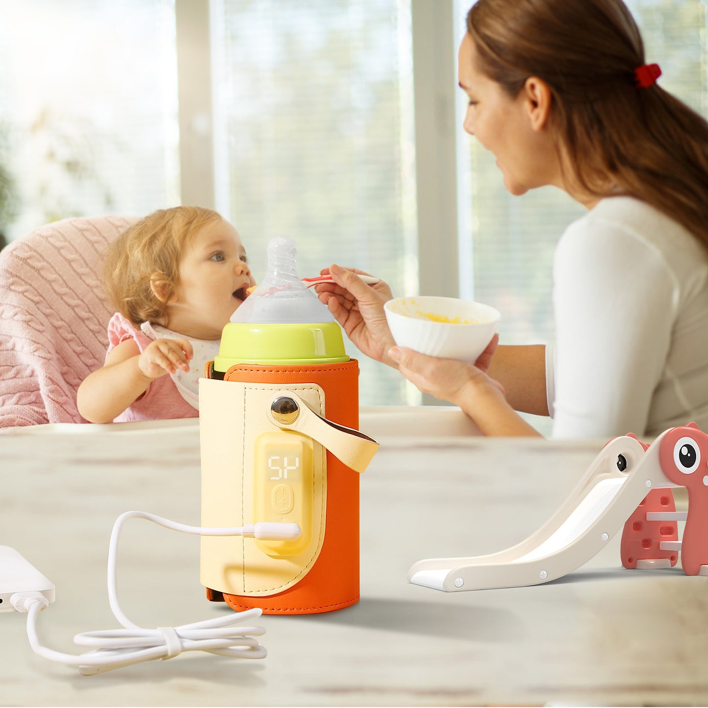 Portable Baby Milk Warmer 5 Temperature Adjustable Handhold Bottle Warmer with Fast Charge Adapter for Outdoor Car Travel Doba