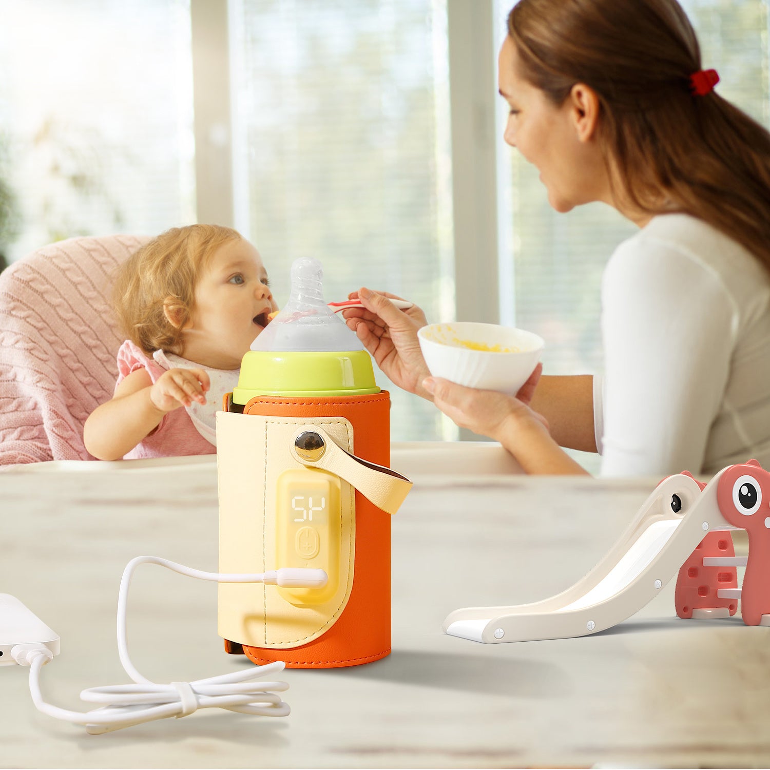 Portable Baby Milk Warmer 5 Temperature Adjustable Handhold Bottle Warmer with Fast Charge Adapter for Outdoor Car Travel Doba