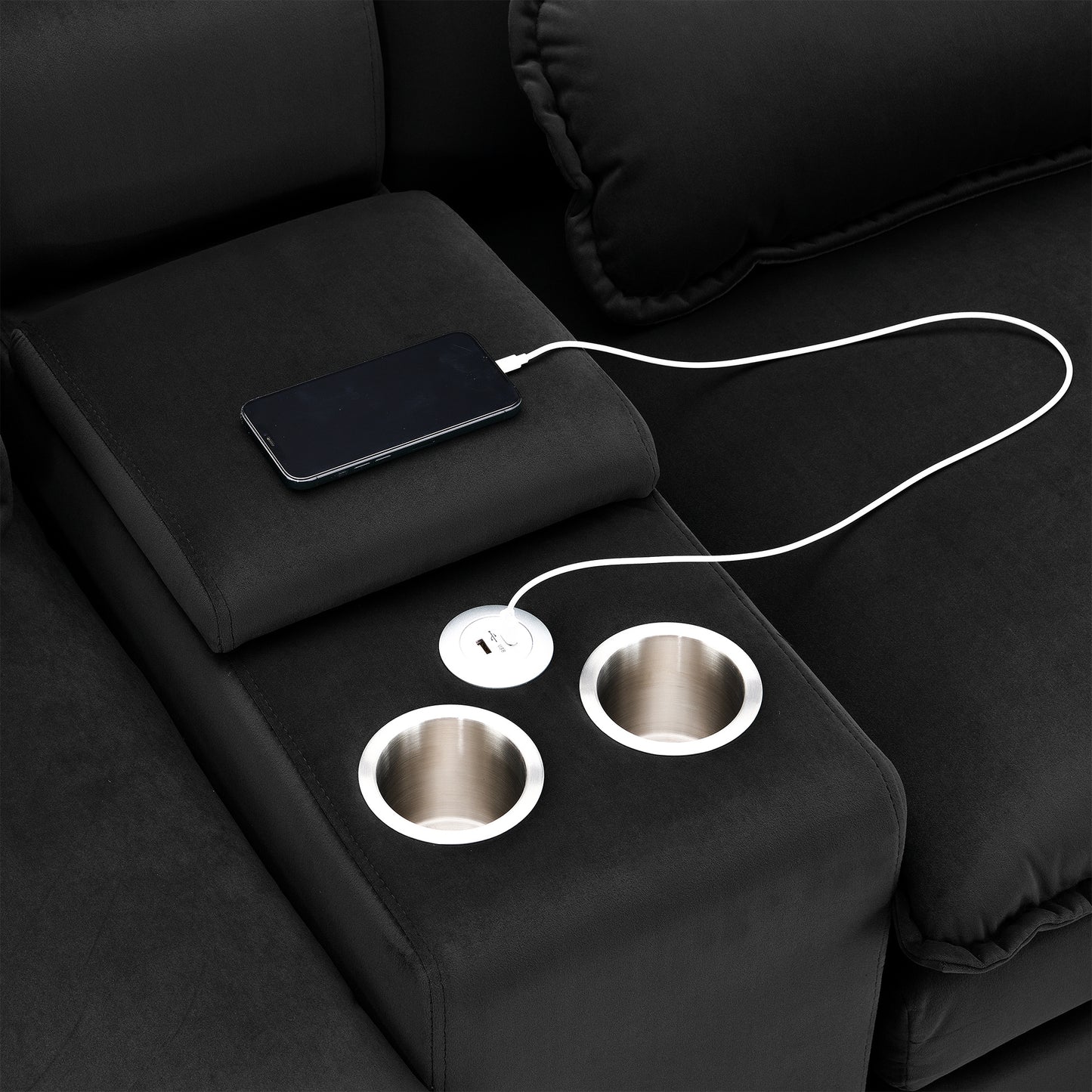 Modern U-shaped Sofa with Console,Cupholders and USB Ports,6-seat Furniture ,Sleeper Doba