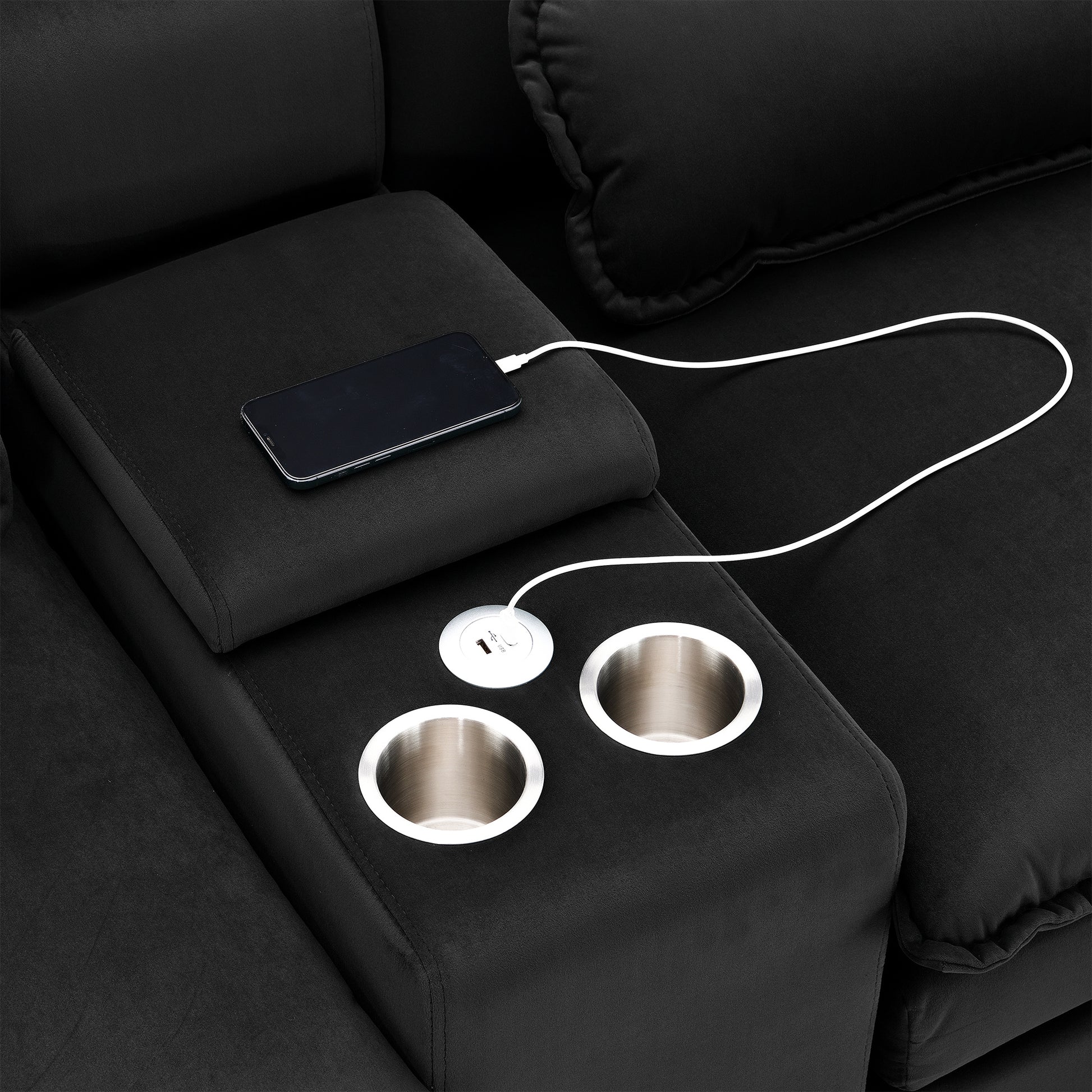 Modern U-shaped Sofa with Console,Cupholders and USB Ports,6-seat Furniture ,Sleeper Doba