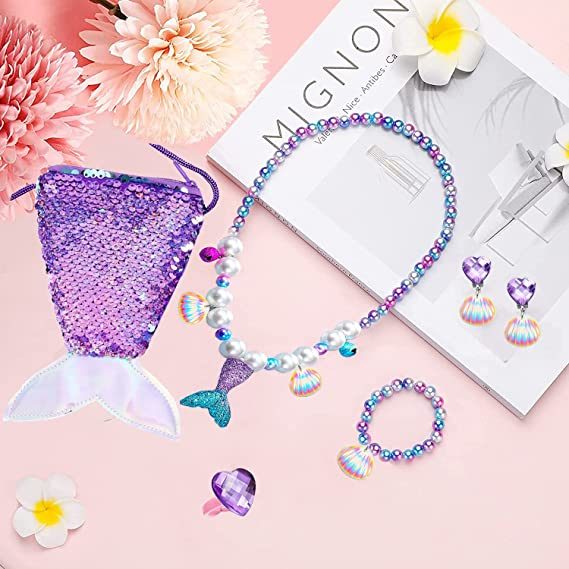 Girls Mermaid Jewelry Set Mermaid Necklace Bracelet Set Toddler Toy Doba