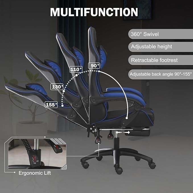 Ergonomic Gaming Chair for Adults, Comfortable Computer Chair for Heavy People, Adjustable Height Office Desk Chair with Wheels, Breathable Leather Video Game Chairs Doba