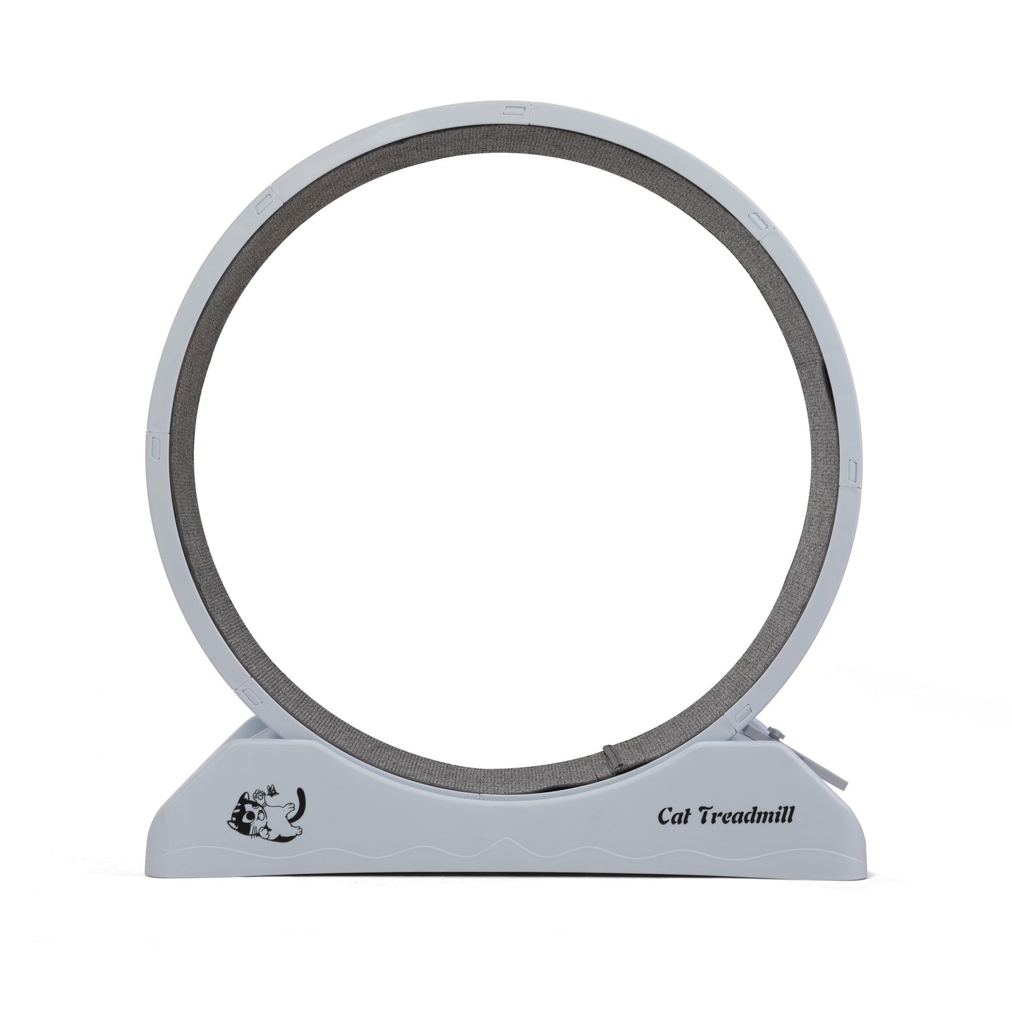 Cat Running Wheel, Small Animal Exercise Treadmill w/ Locking Mechanism, Carpet Runway, Cat Teaser Toy, Indoor, White Gray Doba