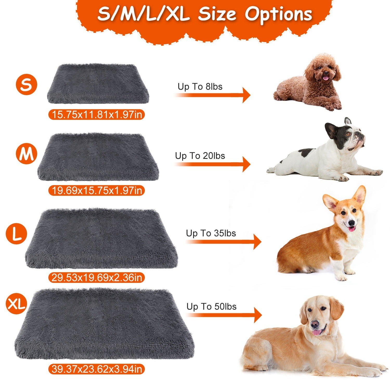 Dog Bed Soft Plush Cushion Cozy Warm Pet Crate Mat Dog Carpet Mattress with Long Plush for S M Dogs Doba