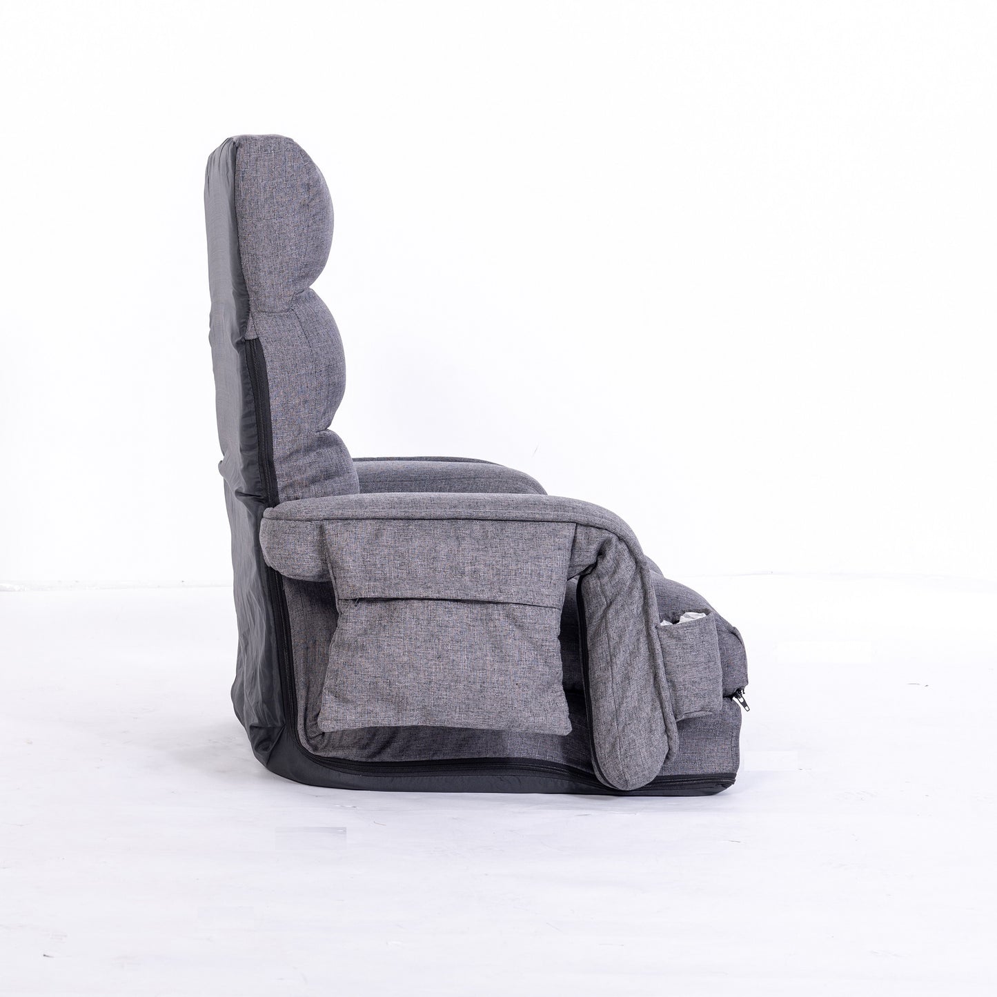 Lazy Sofa Bed Fold Floor Chair Soft Sleeper In Home Lounger Recliner 6-Position Adjustable with Armrests Pillow Dark Gray Doba