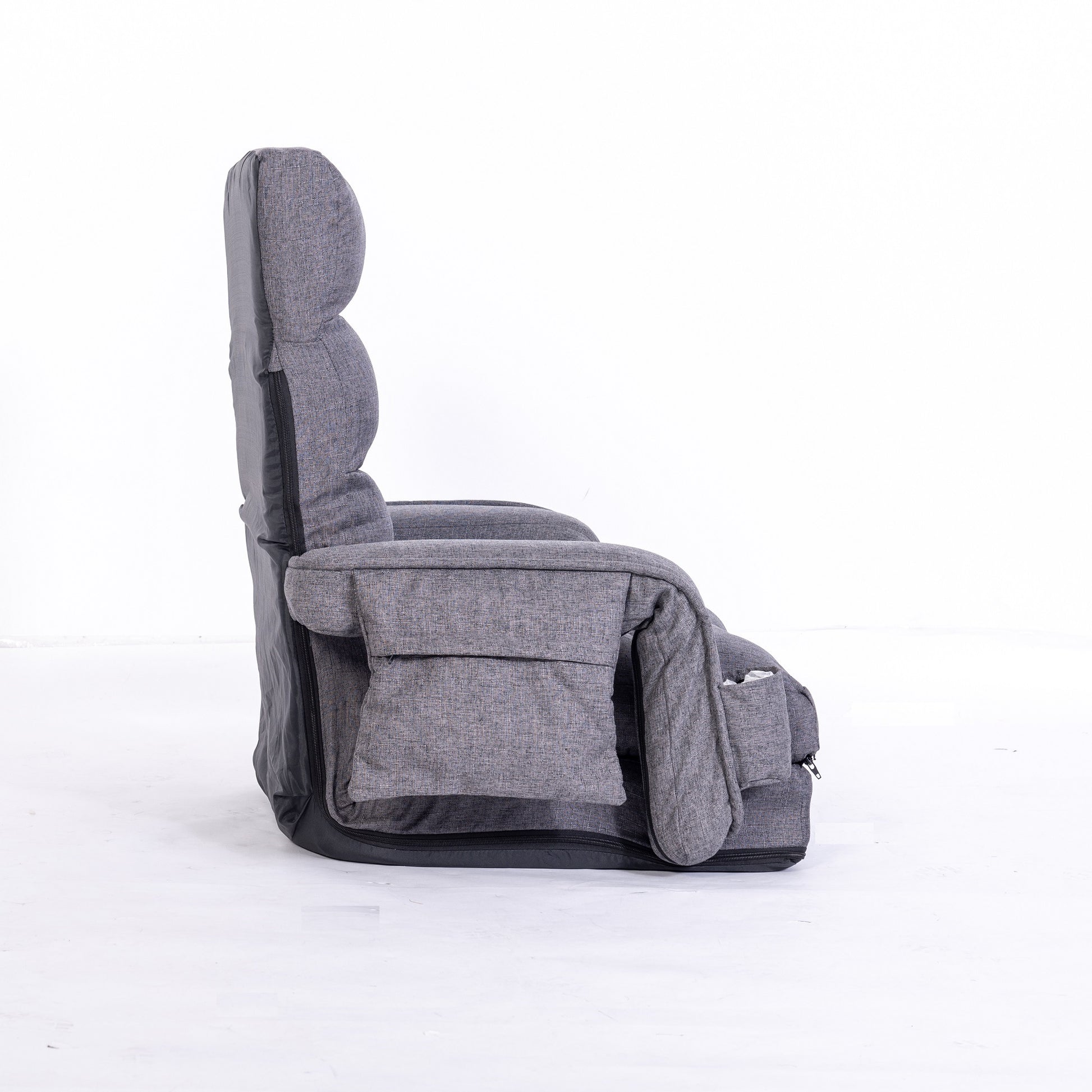 Lazy Sofa Bed Fold Floor Chair Soft Sleeper In Home Lounger Recliner 6-Position Adjustable with Armrests Pillow Dark Gray Doba