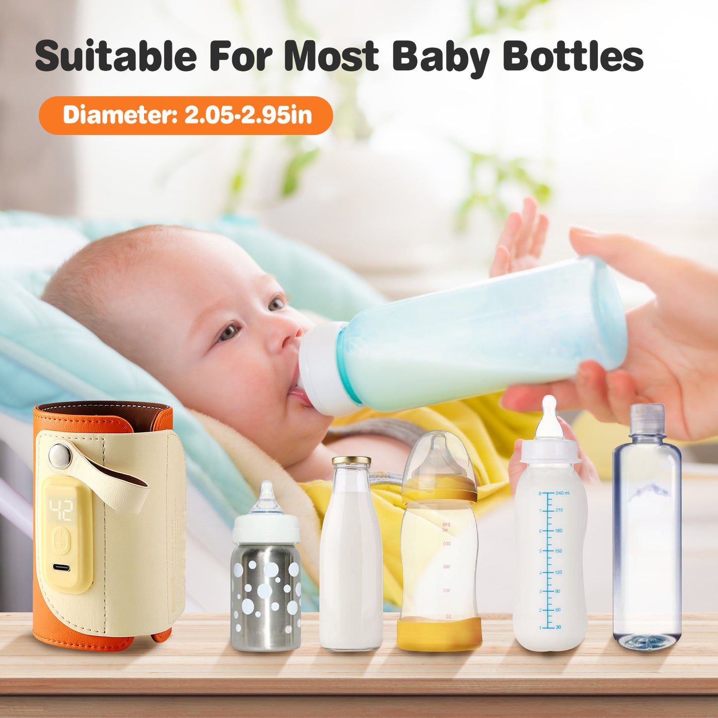 Portable Baby Milk Warmer 5 Temperature Adjustable Handhold Bottle Warmer with Fast Charge Adapter for Outdoor Car Travel Doba
