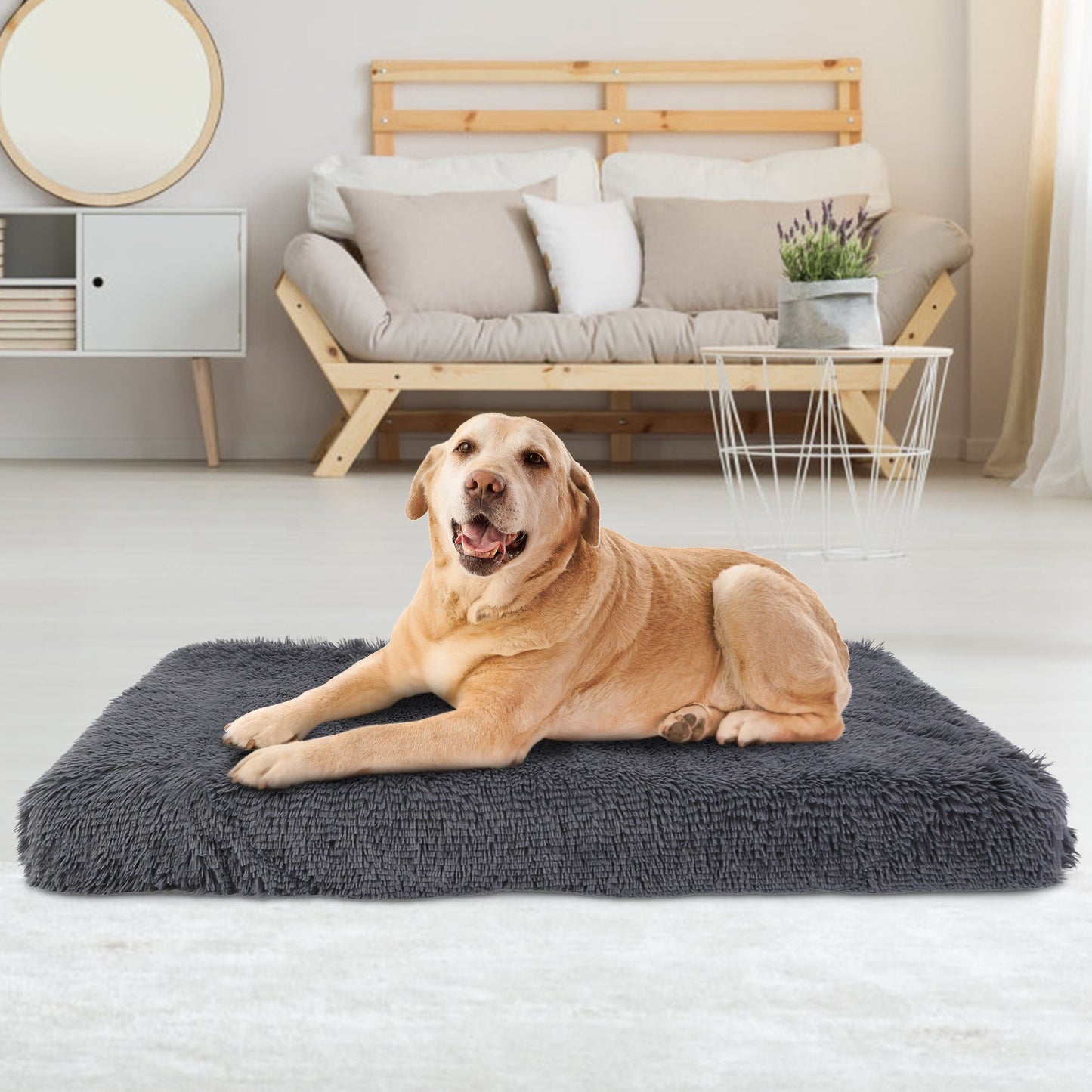 Dog Bed Soft Plush Cushion Cozy Warm Pet Crate Mat Dog Carpet Mattress with Long Plush for S M Dogs Doba