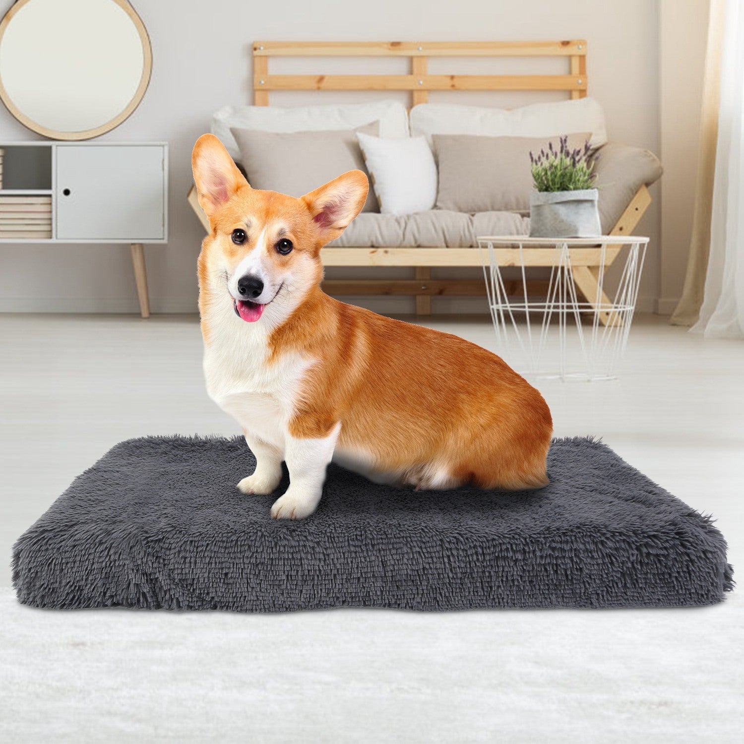 Dog Bed Soft Plush Cushion Cozy Warm Pet Crate Mat Dog Carpet Mattress with Long Plush for S M Dogs Doba